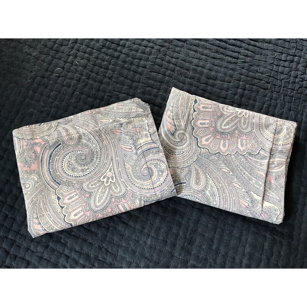 Pair of Lauren RALPH LAUREN Blue Pink Paisley Floral KING Pillowcases